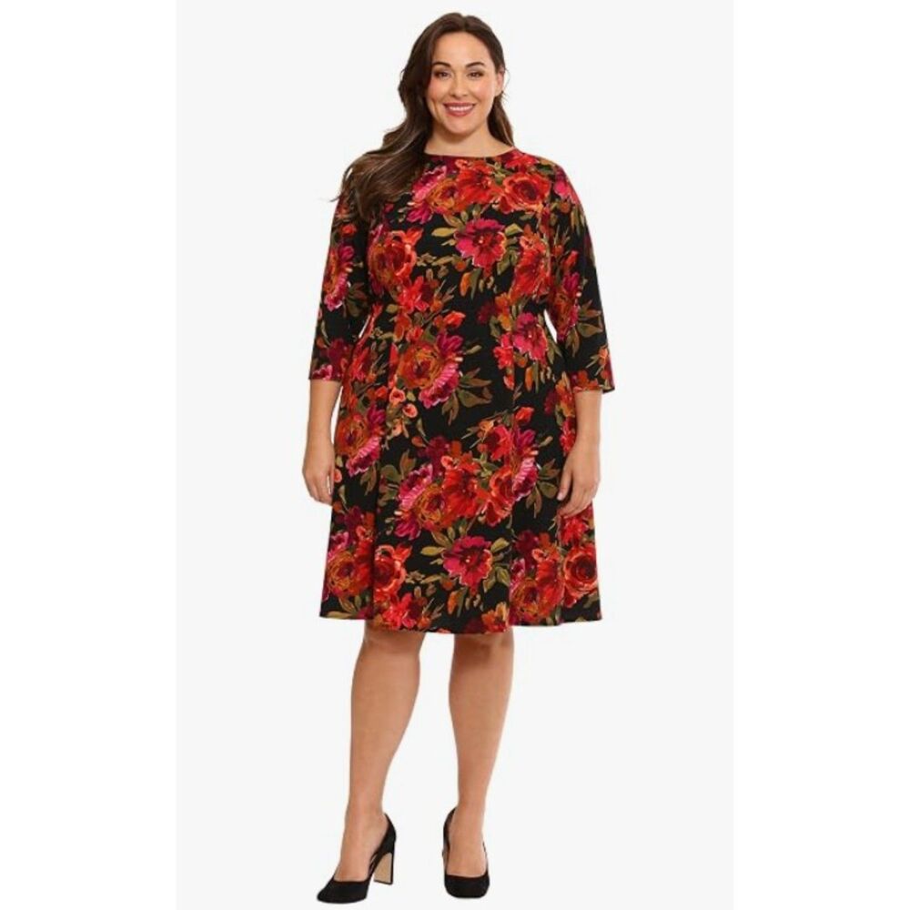 NORTHSTYLE Colorful Floral Plus Sz 22 Church Office Knee Length Sheath Dress NEW
